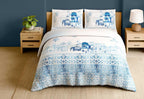 Spaces Shubha 100% Cotton 300 TC Sateen Botanic Large Bedsheet with 2 Pillow Covers, Blue Pottery