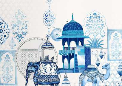 Spaces Shubha 100% Cotton 300 TC Sateen Botanic Large Bedsheet with 2 Pillow Covers, Blue Pottery