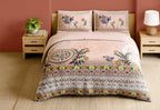 Spaces Shubha 100% Cotton 300 TC Sateen Botanic Large Bedsheet with 2 Pillow Covers, Madhubani