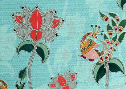 Spaces Shubha 100% Cotton 300 TC Sateen Botanic Large Bedsheet with 2 Pillow Covers, Madhubani blue