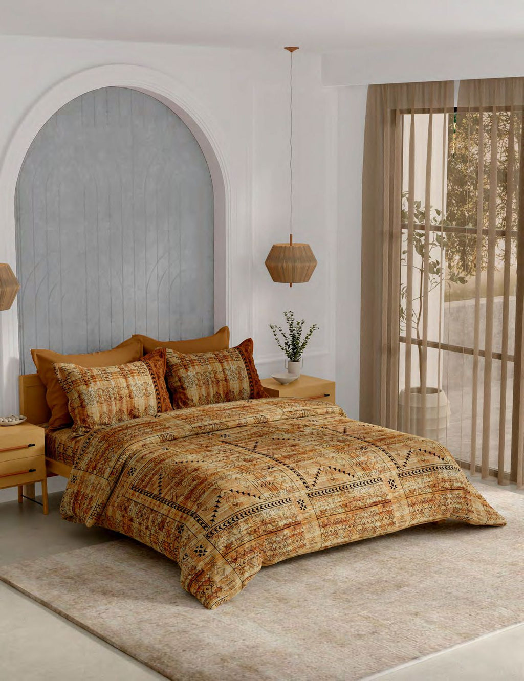 Portico New York Moroccan Sun 250TC 100% Cotton Health Pro Printed Super King Bedsheet with 2 Pillow Covers | AW2026