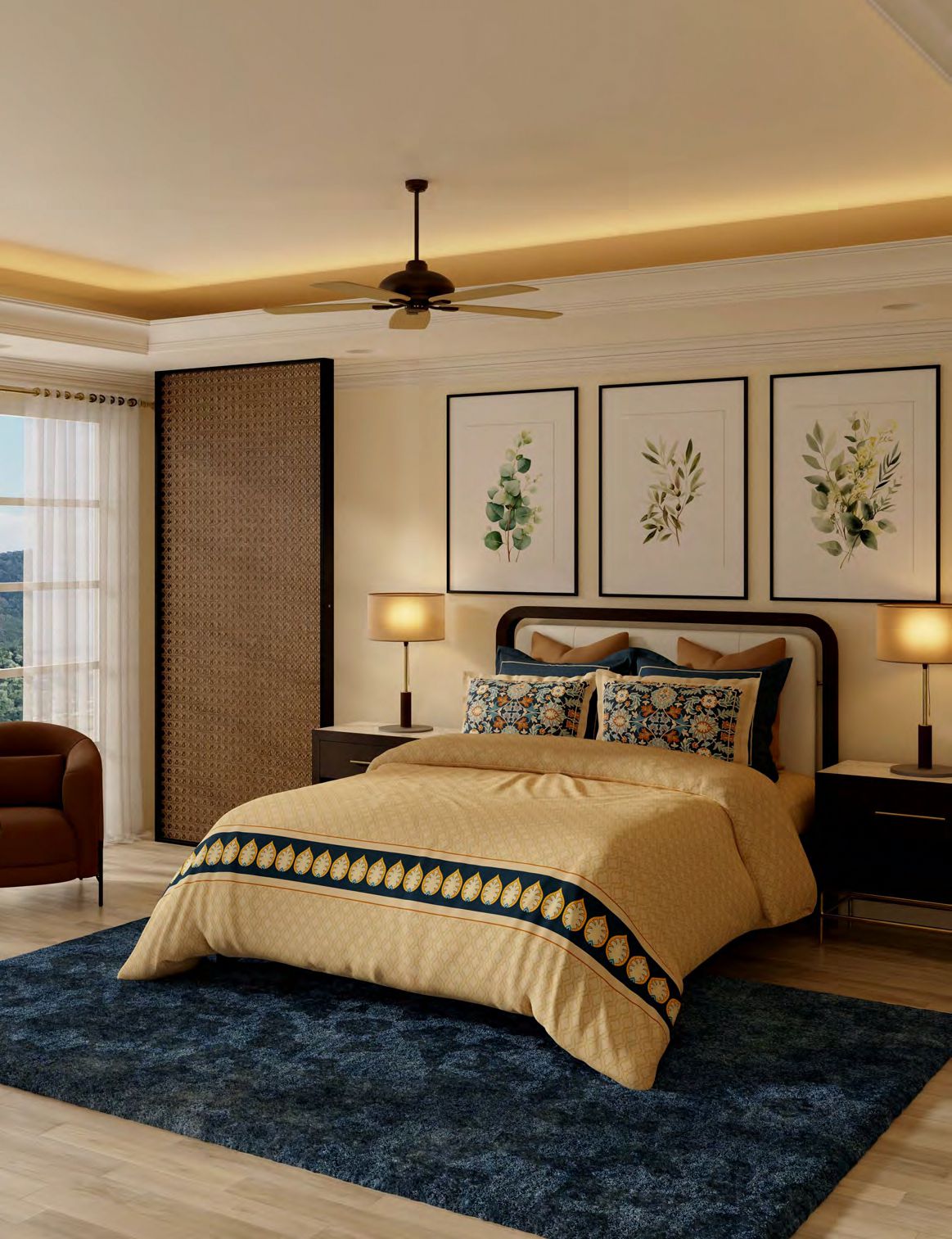 Portico New York Ribat By JJ Valaya Collection 100% Cotton Printed Super King Bedsheet with 4 Pillow Covers | AW2026