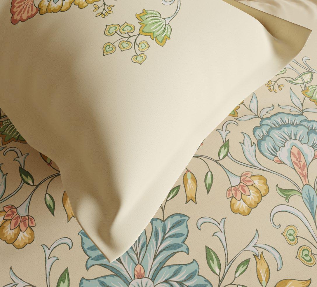Ddecor Live Beautiful King Size Bedsheet with 4Pc Pillow Covers ETHNIC GLORY | CLOUD CREAM - grahsajja