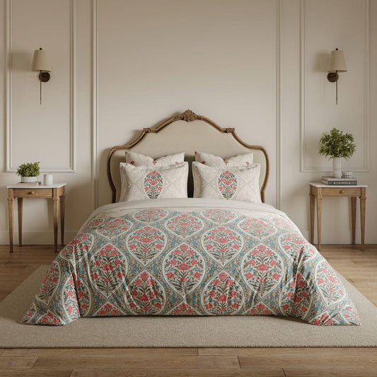 Ddecor Live Beautiful King Size Bedsheet with 4Pc Pillow Covers CLOUD CREAM | CORAL HAZE - grahsajja