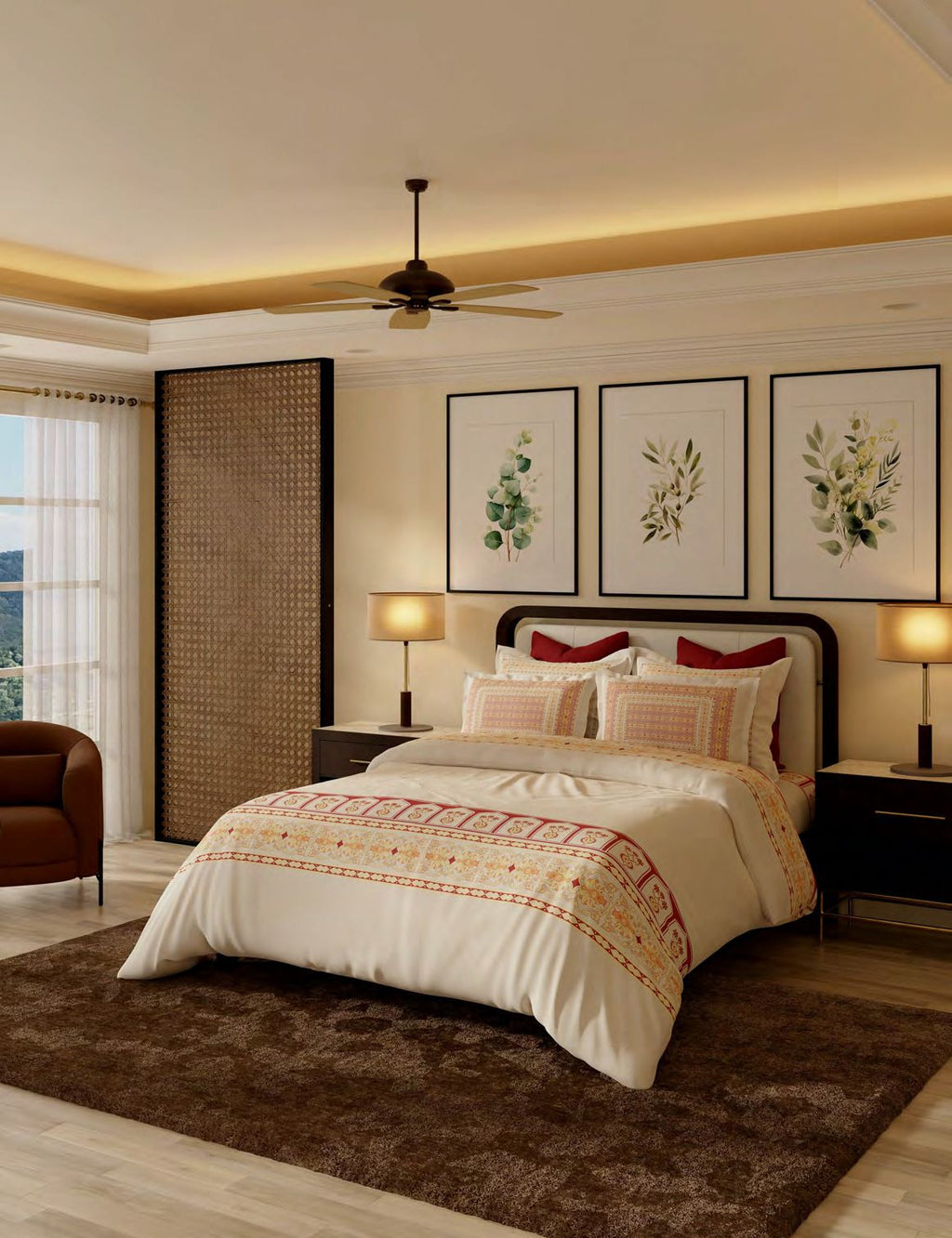 Portico New York Ribat By JJ Valaya Collection 100% Cotton Printed Super King Bedsheet with 4 Pillow Covers | AW2026