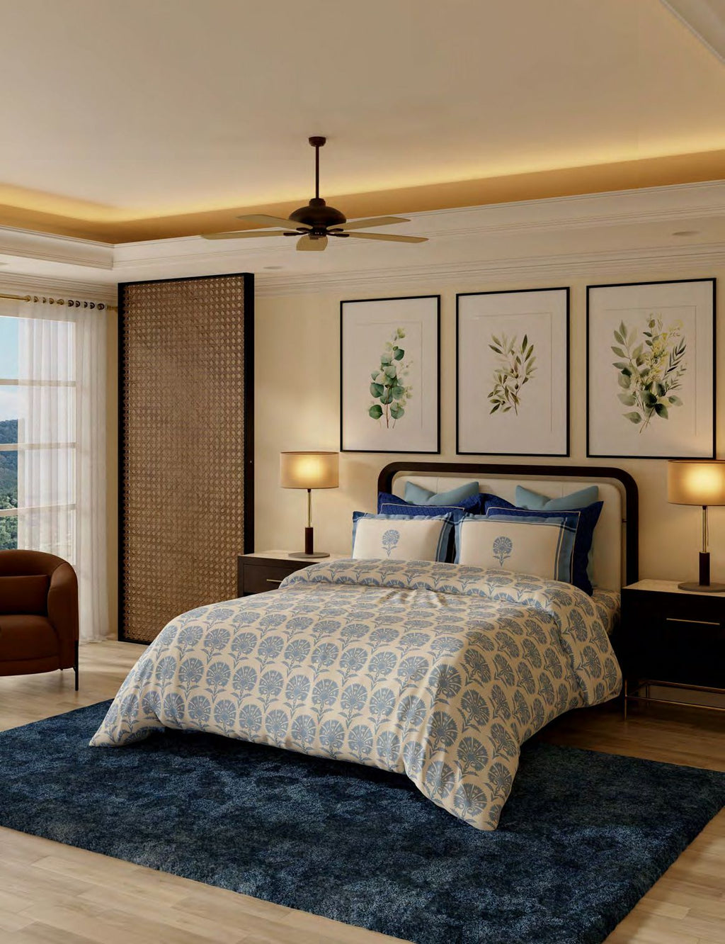 Portico New York Ribat By JJ Valaya Collection 100% Cotton Printed Super King Bedsheet with 4 Pillow Covers | AW2026