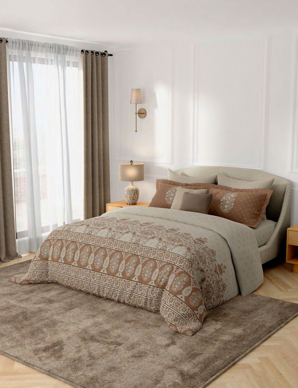 Portico New York Shalimaar 250TC 100% Cotton Health Pro Printed Super King Bedsheet with 2 Pillow Covers | SS2026