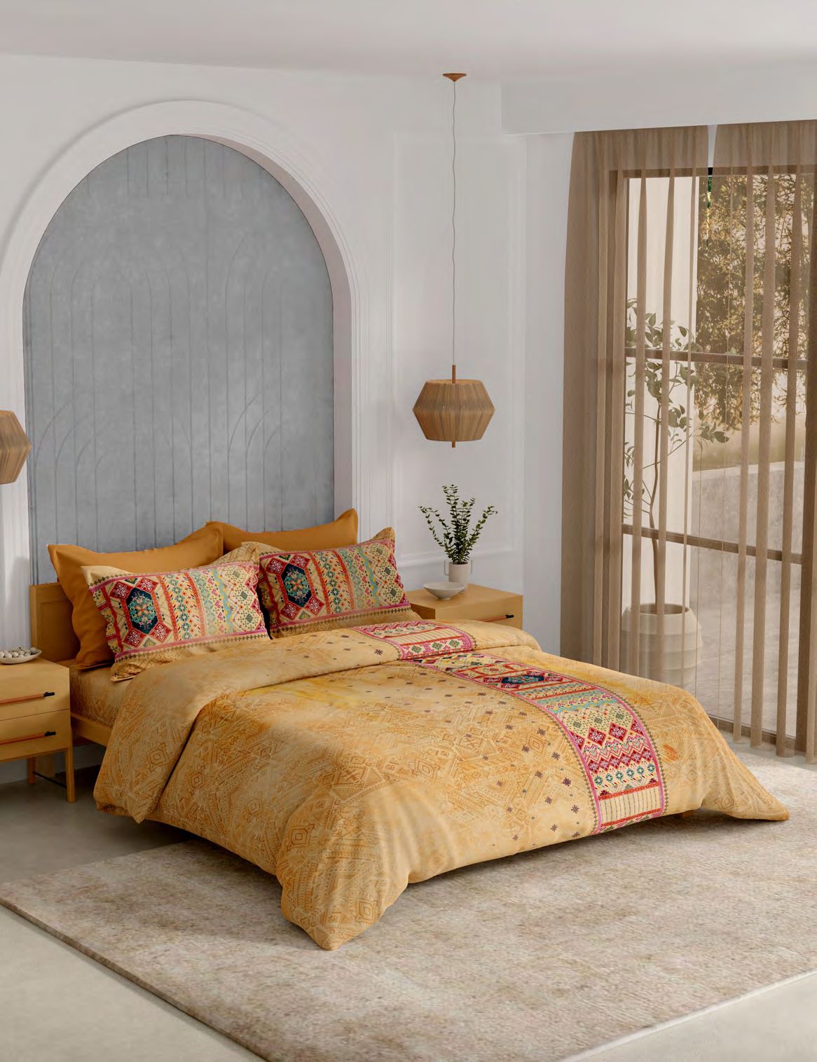 Portico New York Moroccan Sun 250TC 100% Cotton Health Pro Printed Super King Bedsheet with 2 Pillow Covers | AW2026