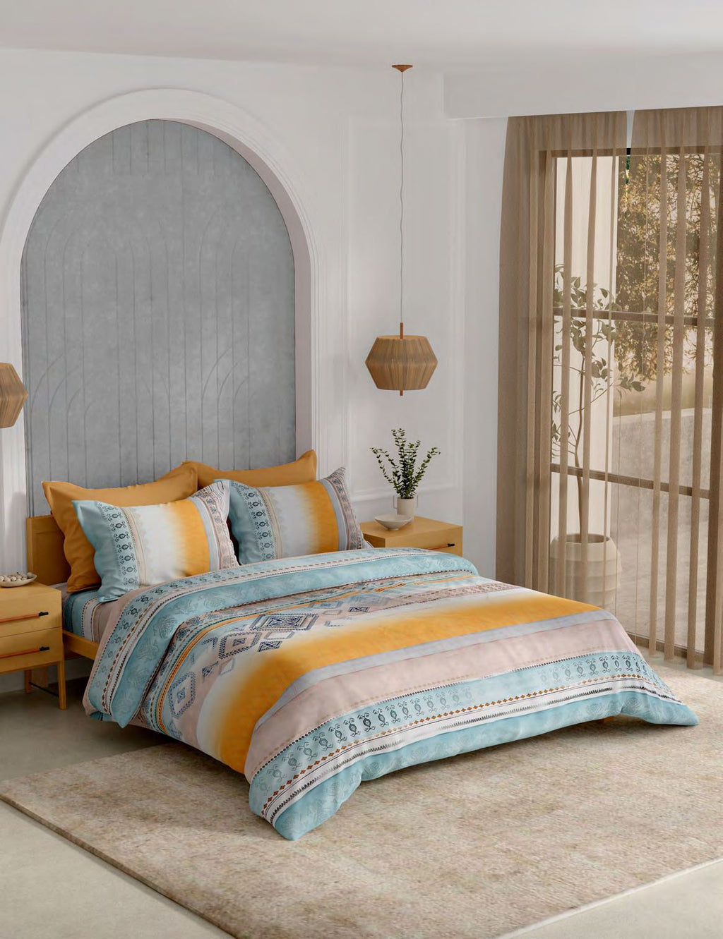 Portico New York Moroccan Sun 250TC 100% Cotton Health Pro Printed Super King Bedsheet with 2 Pillow Covers | AW2026