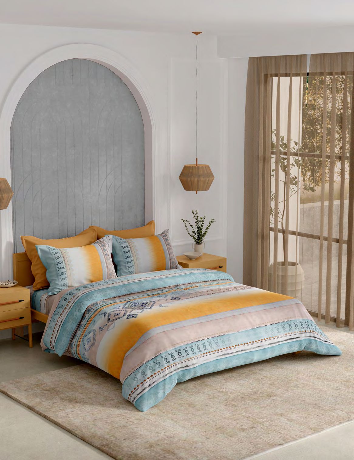 Portico New York Moroccan Sun 250TC 100% Cotton Health Pro Printed Super King Bedsheet with 2 Pillow Covers | AW2026