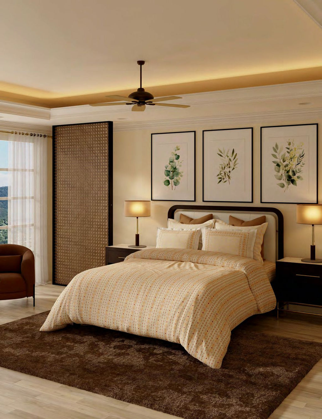 Portico New York Ribat By JJ Valaya Collection 100% Cotton Printed Super King Bedsheet with 4 Pillow Covers | AW2026