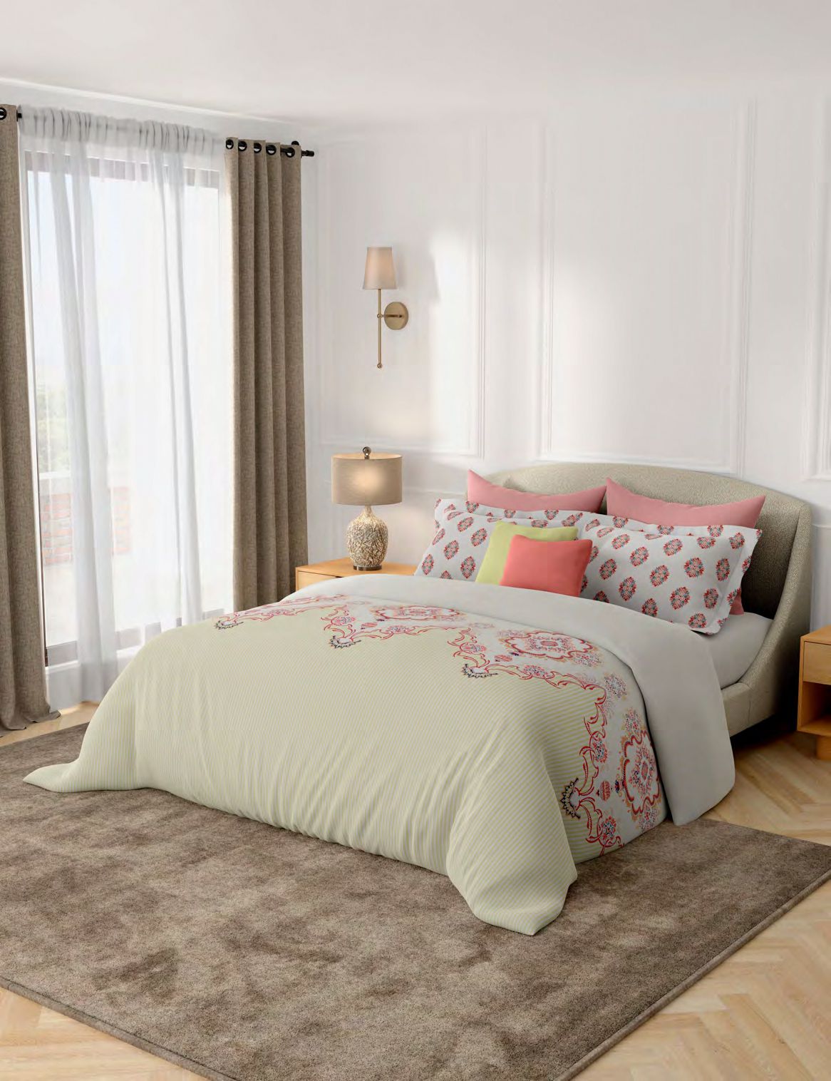 Portico New York Shalimaar 250TC 100% Cotton Health Pro Printed Super King Bedsheet with 2 Pillow Covers | SS2026