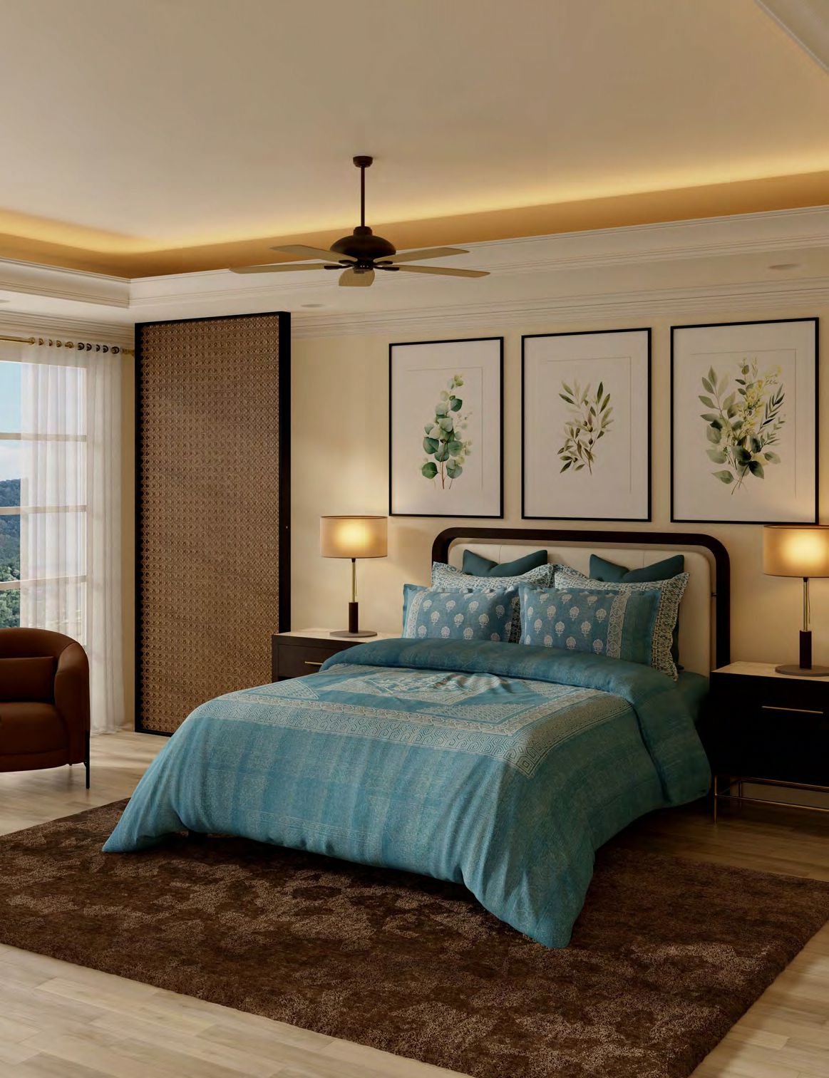 Portico New York Ribat By JJ Valaya Collection 100% Cotton Printed Super King Bedsheet with 4 Pillow Covers | AW2026