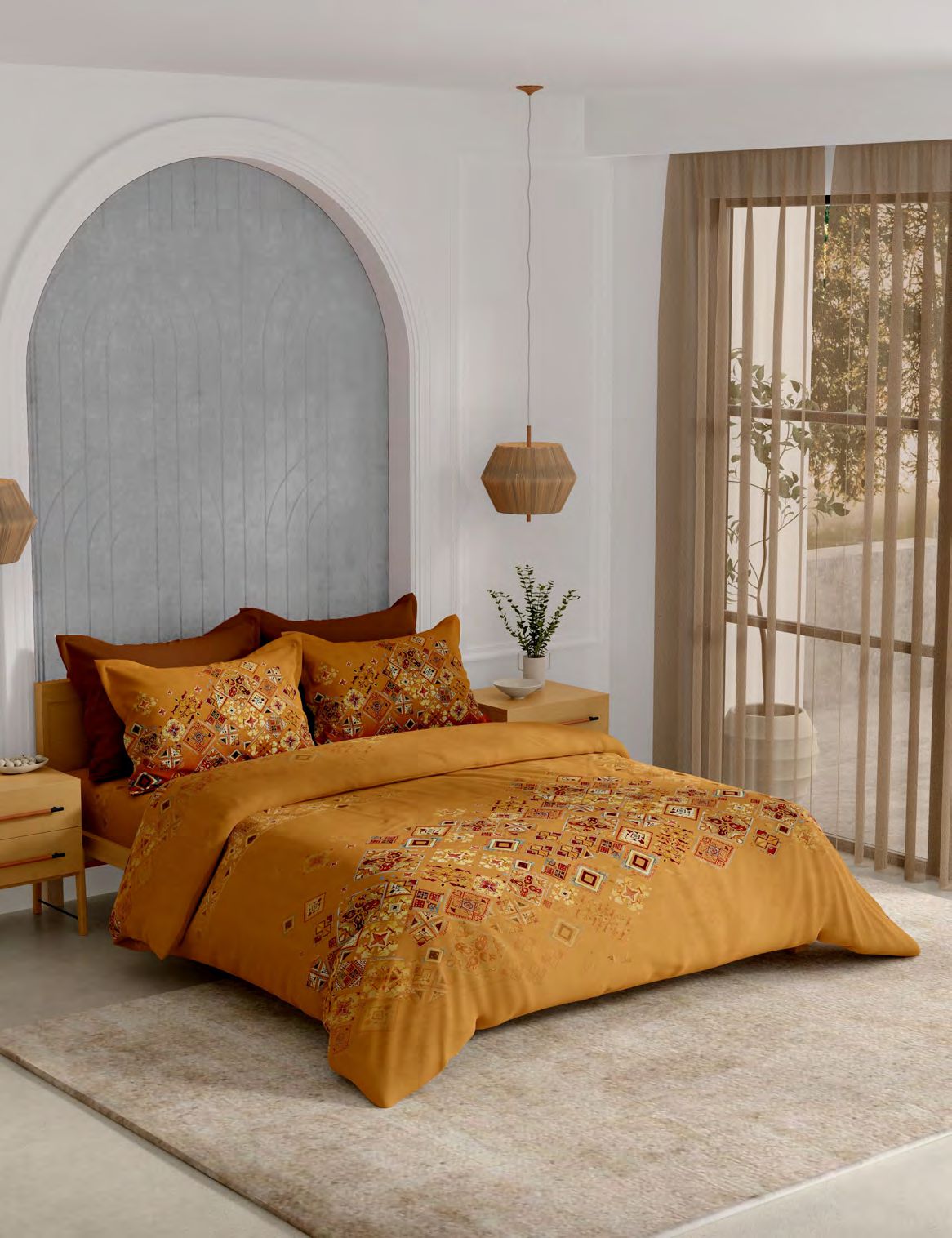 Portico New York Moroccan Sun 250TC 100% Cotton Health Pro Printed Super King Bedsheet with 2 Pillow Covers | AW2026