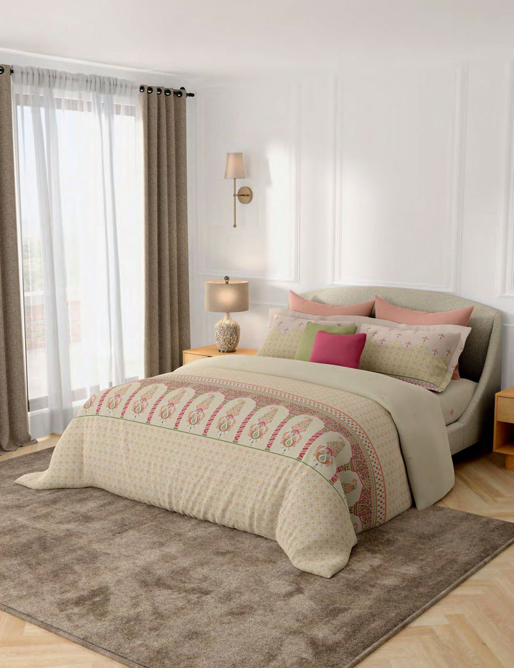 Portico New York Shalimaar 250TC 100% Cotton Health Pro Printed Super King Bedsheet with 2 Pillow Covers | SS2026