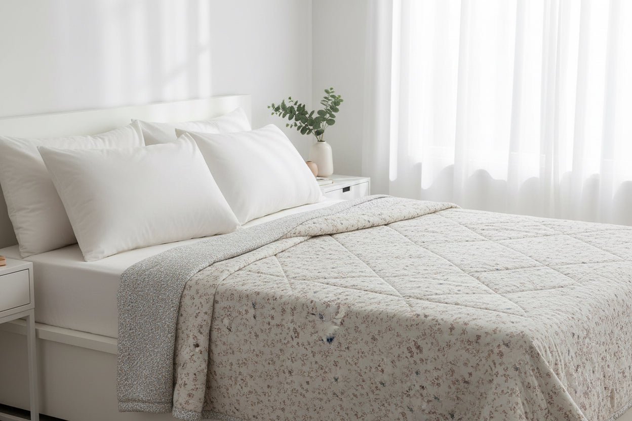 Floral-patterned fabric on a textured surface