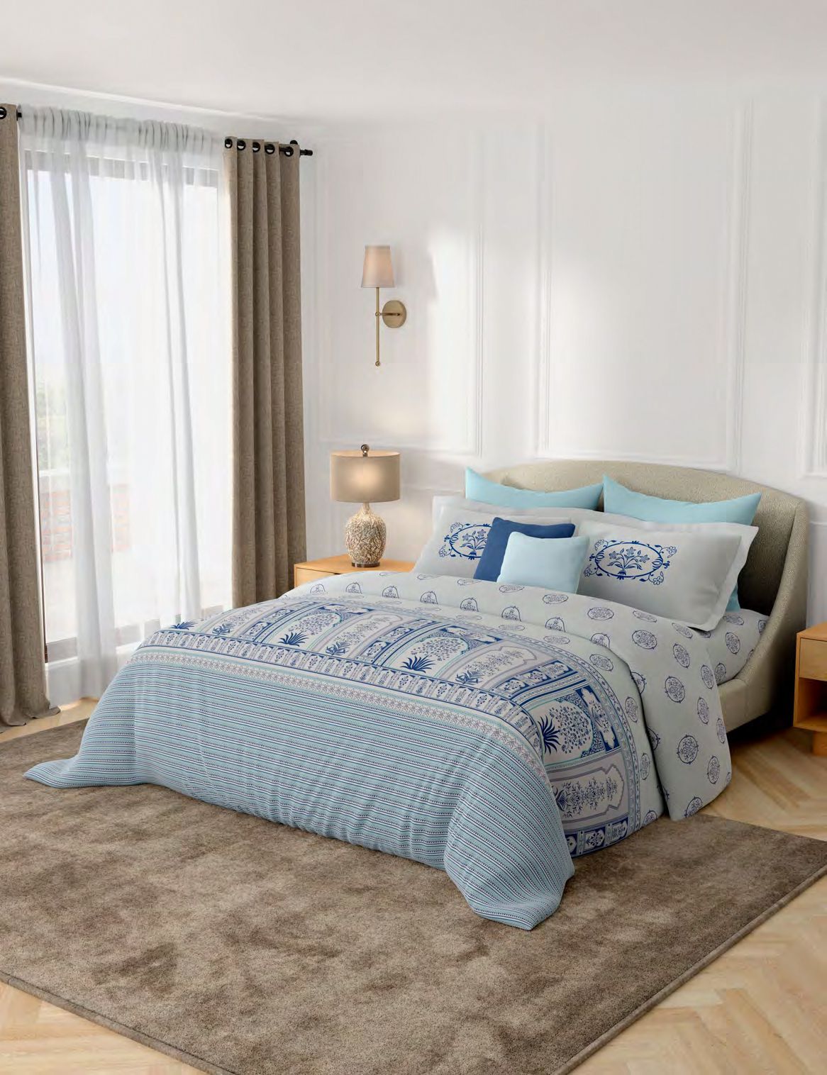Portico New York Shalimaar 250TC 100% Cotton Health Pro Printed Super King Bedsheet with 2 Pillow Covers | SS2026