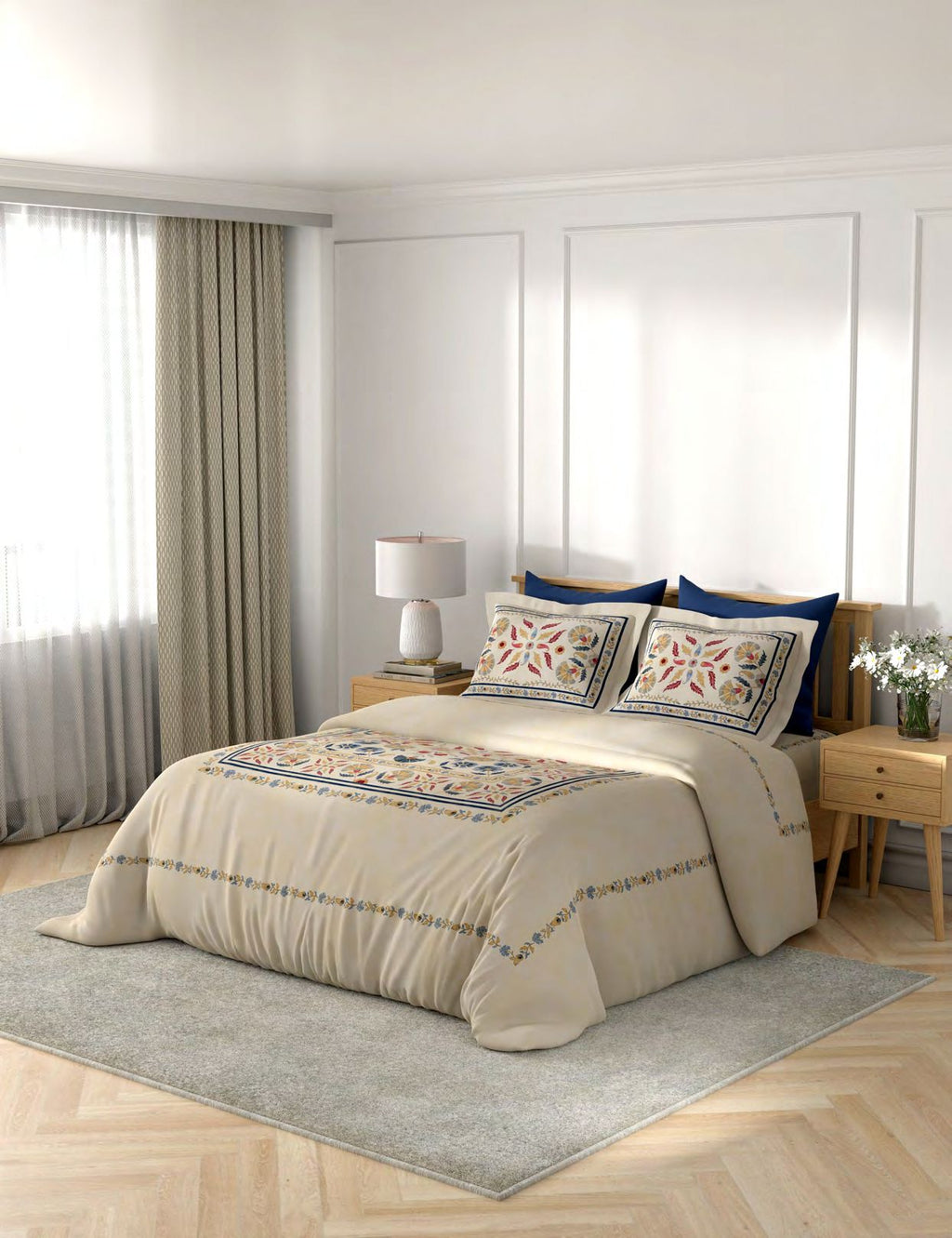 Portico New York Threads of Kashmir 250TC 100% Cotton Health Pro Printed Super King Bedsheet with 2 Pillow Covers | AW2026