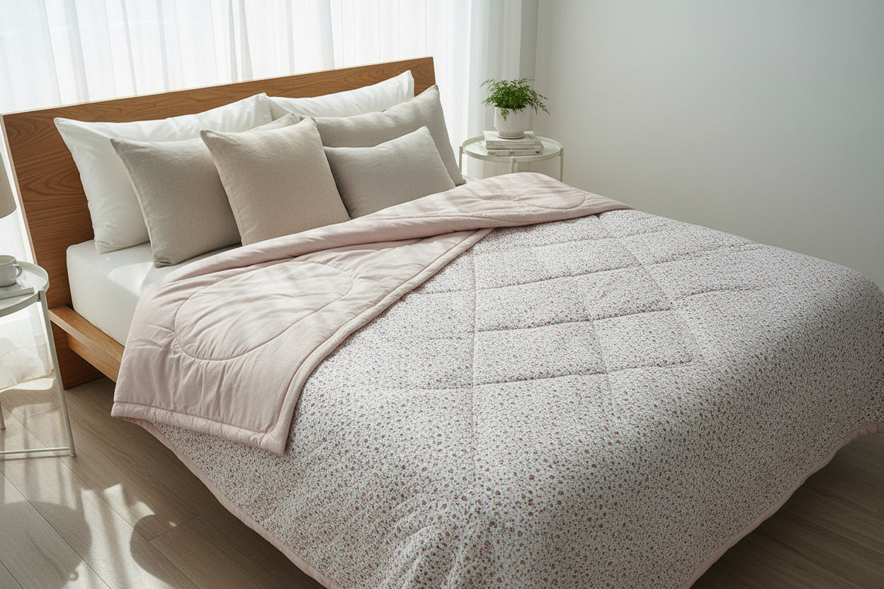 Floral patterned fabric with a beige border