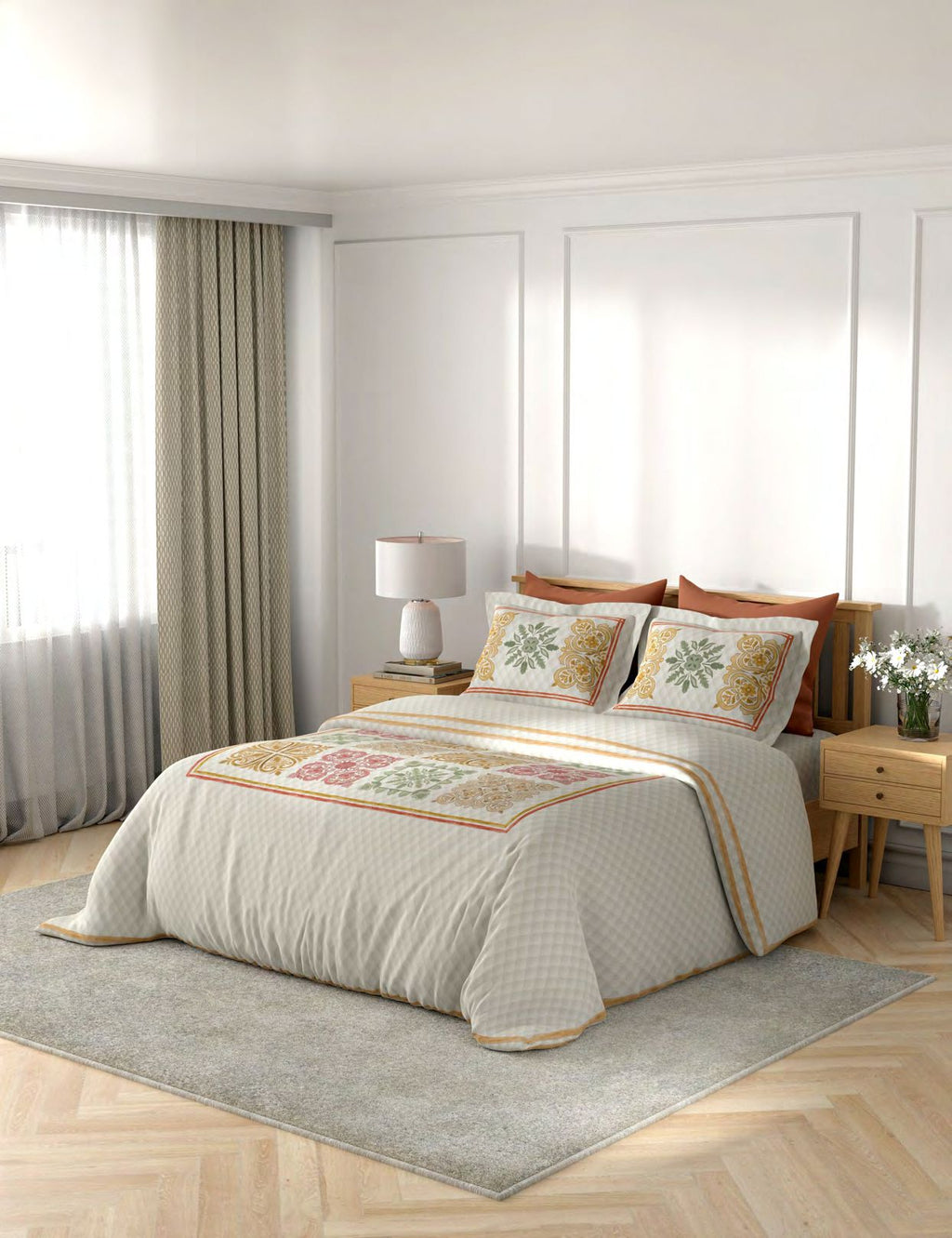 Portico New York Threads of Kashmir 250TC 100% Cotton Health Pro Printed Super King Bedsheet with 2 Pillow Covers | AW2026