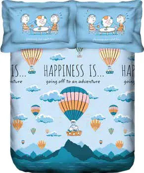 New Portico New York Happiness Printed Cotton Super King Size Double Bed Bedsheet with Pillow Cover (266X274 cm, Multicolour) - grahsajja