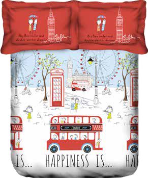 New Portico New York Happiness Printed Cotton Super King Size Double Bed Bedsheet with Pillow Cover (266X274 cm, Multicolour) - grahsajja