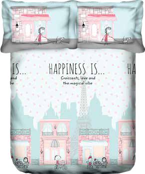 New Portico New York Happiness Printed Cotton Super King Size Double Bed Bedsheet with Pillow Cover (266X274 cm, Multicolour) - grahsajja