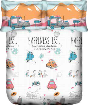 New Portico New York Happiness Printed Cotton Super King Size Double Bed Bedsheet with Pillow Cover (266X274 cm, Multicolour) - grahsajja