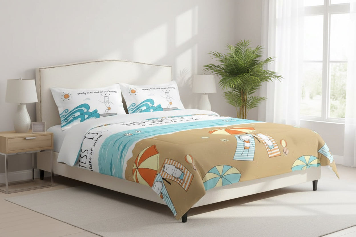 New Portico New York Happiness Printed Cotton Super King Size Double Bed Bedsheet with Pillow Cover (266X274 cm, Multicolour) - grahsajja