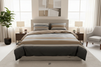 Bedding set with striped patterns on a neutral background