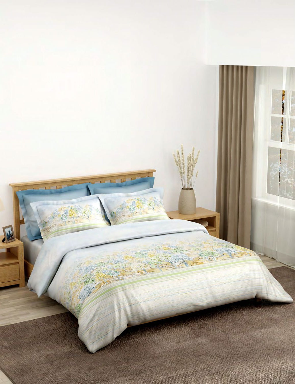 Portico New York BOSCAGE Collection 100% Cotton Health Pro Printed Super King Bedsheet with 2 Pillow Covers | AW2026