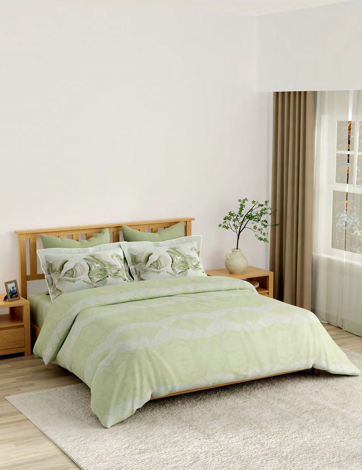 Portico New York Cadence 250TC 100% Cotton Health Pro Printed Bedsheet with Pillow Covers | Sage Green | AW2026