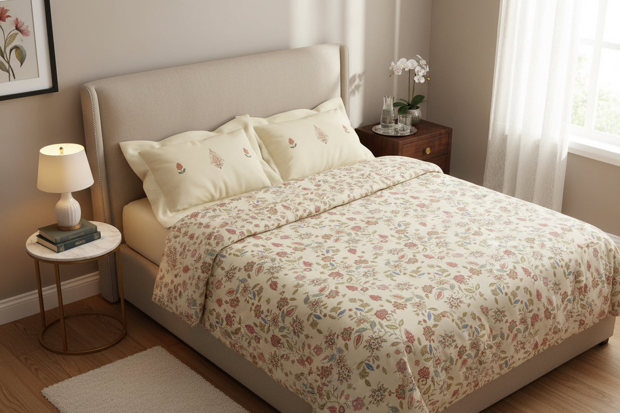 Portico New York Shalimaar 250 TC 100% Cotton Health Pro Printed Super King Bedsheet with 2 Pillow Cover - grahsajja