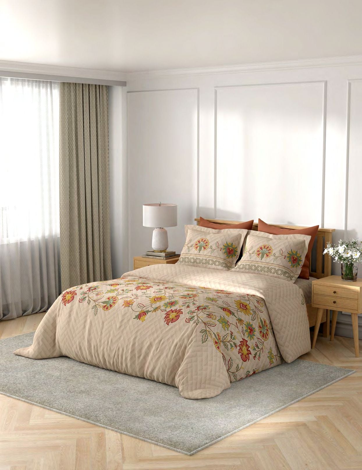 Portico New York Threads of Kashmir 250TC 100% Cotton Health Pro Printed Super King Bedsheet with 2 Pillow Covers | AW2026