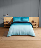 Spaces Avaris Echo 100% Cotton 210 TC Sateen Abstract Large Bedsheet with 2 Pillow Covers, Blue