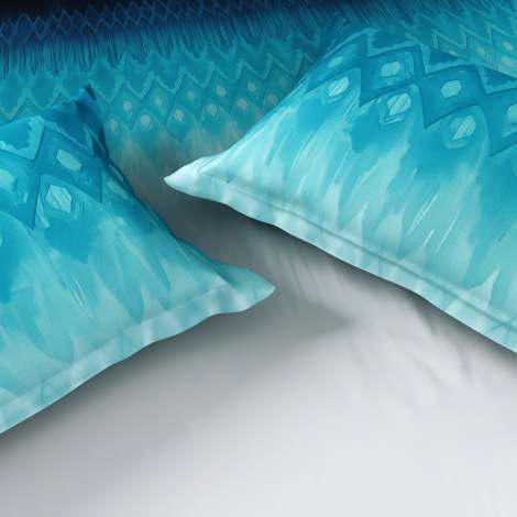 Spaces Avaris Echo 100% Cotton 210 TC Sateen Abstract Large Bedsheet with 2 Pillow Covers, Blue