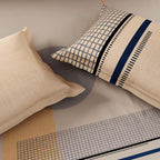Spaces Avaris Structure 100% Cotton 210 TC Sateen Geometric Large Bedsheet with 2 Pillow Covers, Ecru
