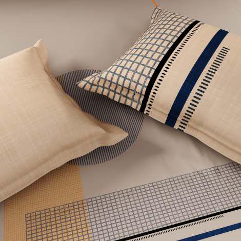 Spaces Avaris Structure 100% Cotton 210 TC Sateen Geometric Large Bedsheet with 2 Pillow Covers, Ecru