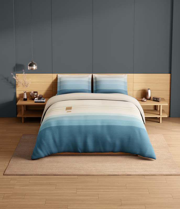 Spaces Avaris Structure 100% Cotton 210 TC Sateen Geometric Large Bedsheet with 2 Pillow Covers, Whisper White