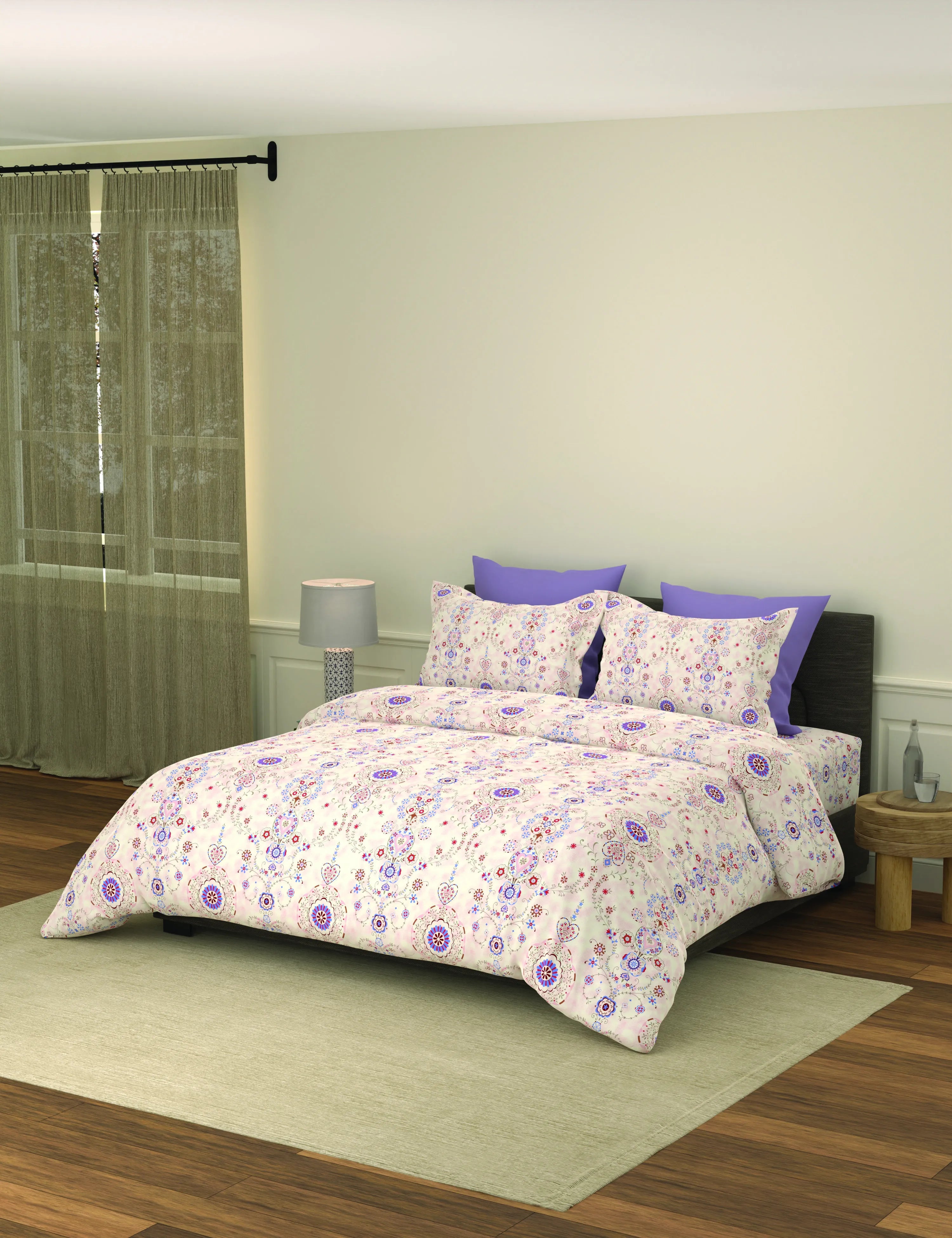 Portico New York Royale  100% Cotton Health Pro Printed Super King Bedsheet with 2Pillow Cover SS2026 9100247