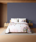 Spaces Sierra Midnight Botanica 100% Cotton 210 TC Sateen Geometric Large Bedsheet with 2 Pillow Covers, Bright White