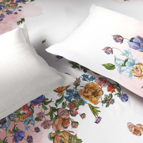 Spaces Sierra Midnight Botanica 100% Cotton 210 TC Sateen Geometric Large Bedsheet with 2 Pillow Covers, Bright White