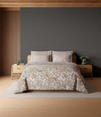 Spaces Sierra Midnight Botanica 100% Cotton 210 TC Sateen Geometric Large Bedsheet with 2 Pillow Covers,Summer Sand