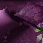 Spaces Sierra Midnight Botanica 100% Cotton 210 TC Sateen Botanic Large Bedsheet with 2 Pillow Covers, Plum Caspia