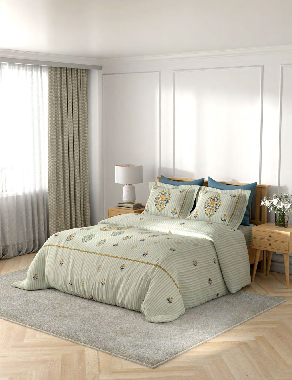 Portico New York Threads of Kashmir 250TC 100% Cotton Health Pro Printed Super King Bedsheet with 2 Pillow Covers | AW2026