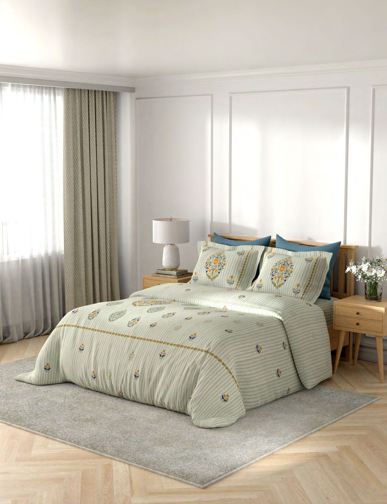 Portico New York Threads of Kashmir 250TC 100% Cotton Health Pro Printed Super King Bedsheet with 2 Pillow Covers | AW2026