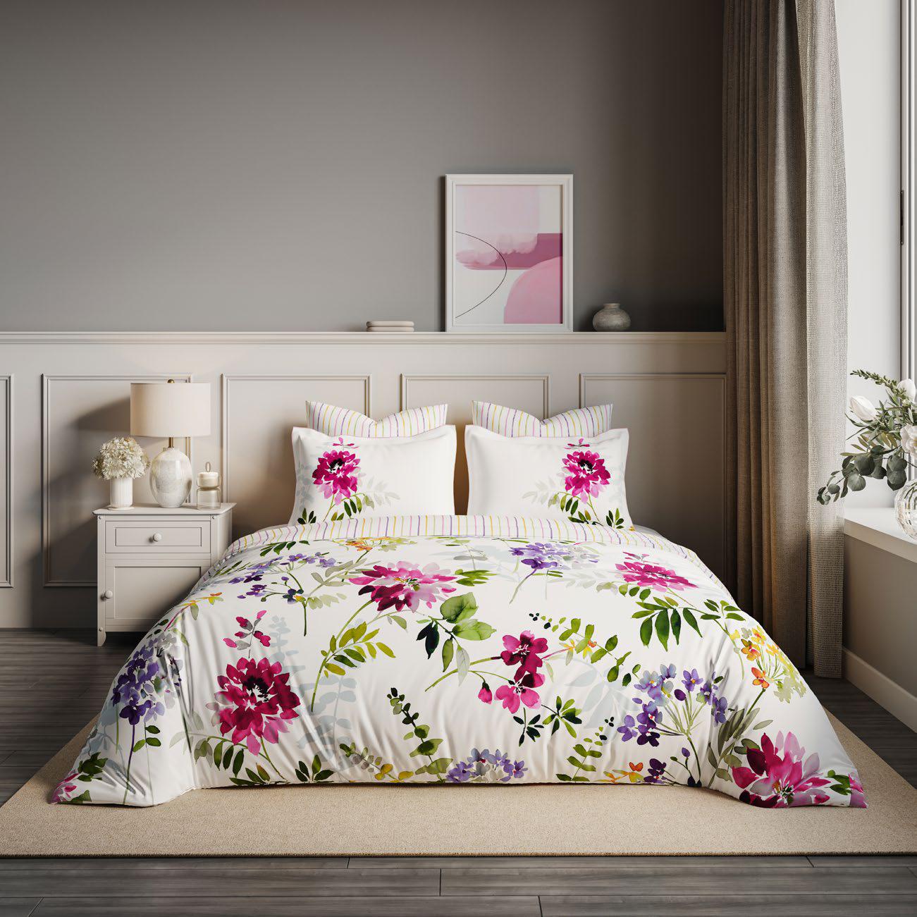 Ddecor Live Beautiful King Size Bedsheet with 4Pc Pillow Covers RADIANT BLOOM | FUCHSIA PINK - grahsajja