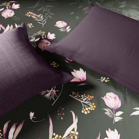 Spaces Sierra Midnight Botanica 100% Cotton 210 TC Sateen Botanic Large Bedsheet with 2 Pillow Covers, Rifle Green