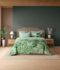 Spaces Sierra Indian Safari 100% Cotton 210 TC Sateen Botanic Large Bedsheet with 2 Pillow Covers, Green Lily