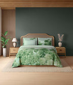 Spaces Sierra Indian Safari 100% Cotton 210 TC Sateen Botanic Large Bedsheet with 2 Pillow Covers, Green Lily
